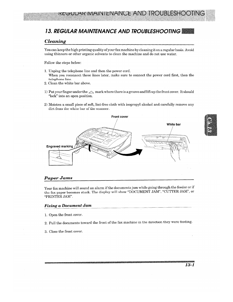 Regular maintenance and troubleshooting, And troubleshootin, Cleaning | Paper jams | Brother 875 MC User Manual | Page 153 / 166