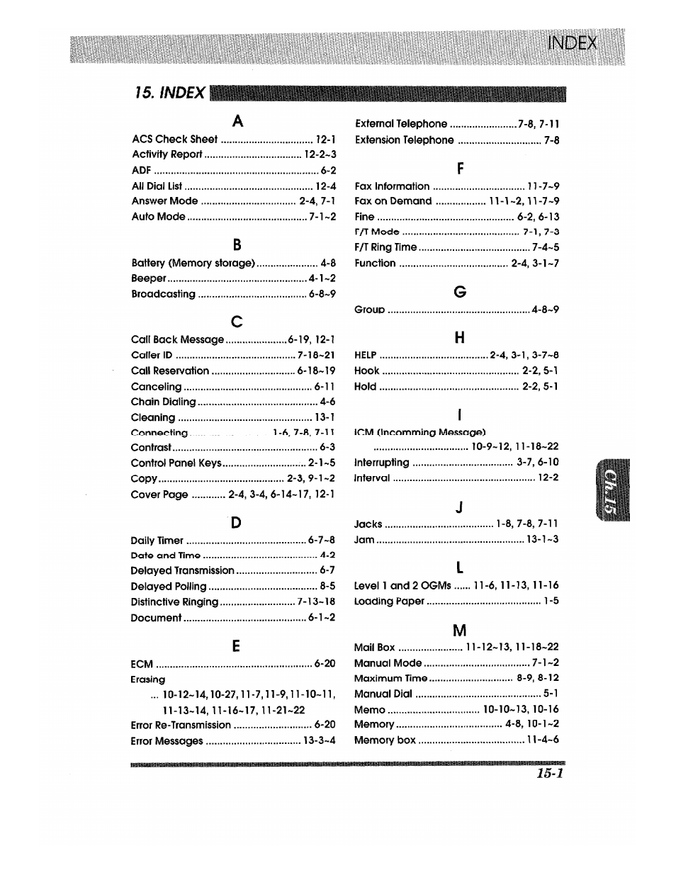 Index | Brother 875 MC User Manual | Page 161 / 166