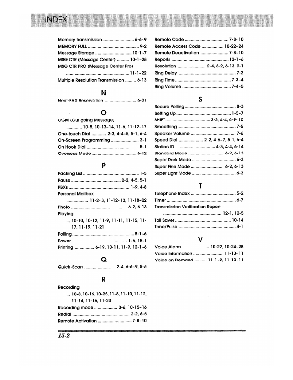 Index | Brother 875 MC User Manual | Page 162 / 166