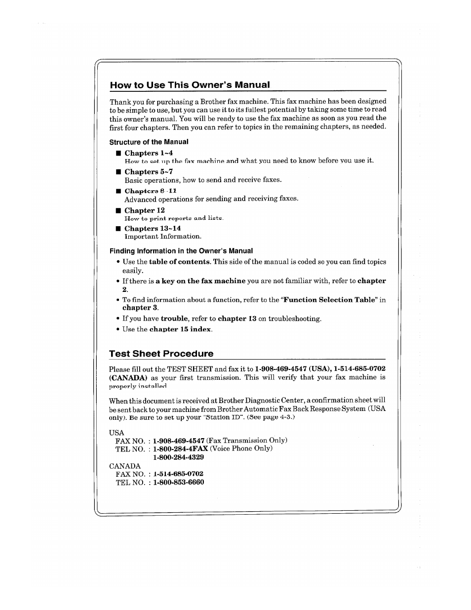How to use this owner’s manual, Test sheet procedure | Brother 875 MC User Manual | Page 3 / 166