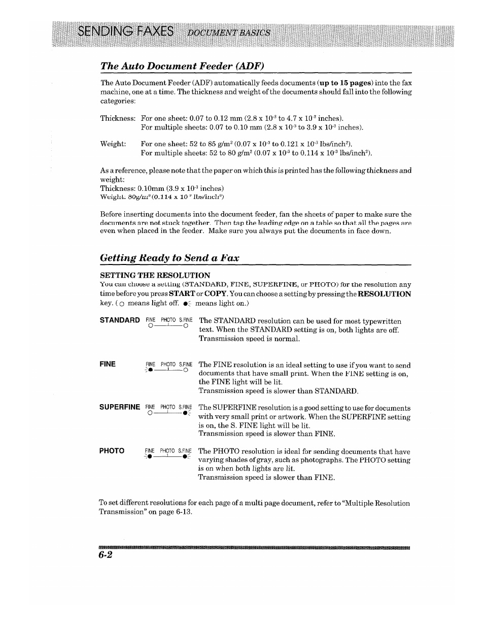 The auto document feeder (adf), Getting ready to send a fax | Brother 875 MC User Manual | Page 48 / 166