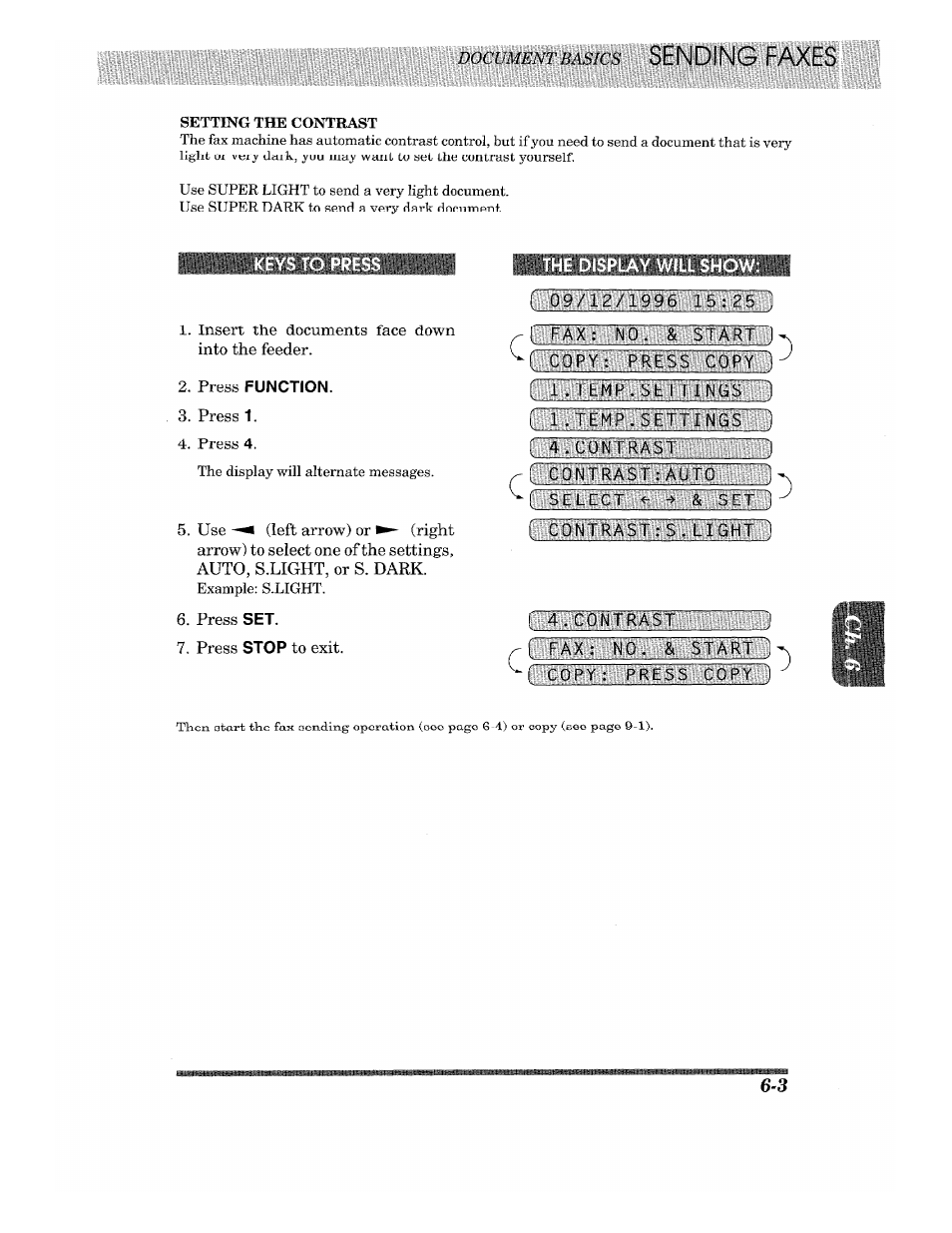 Keys to press, Press function, The display will show | Brother 875 MC User Manual | Page 49 / 166