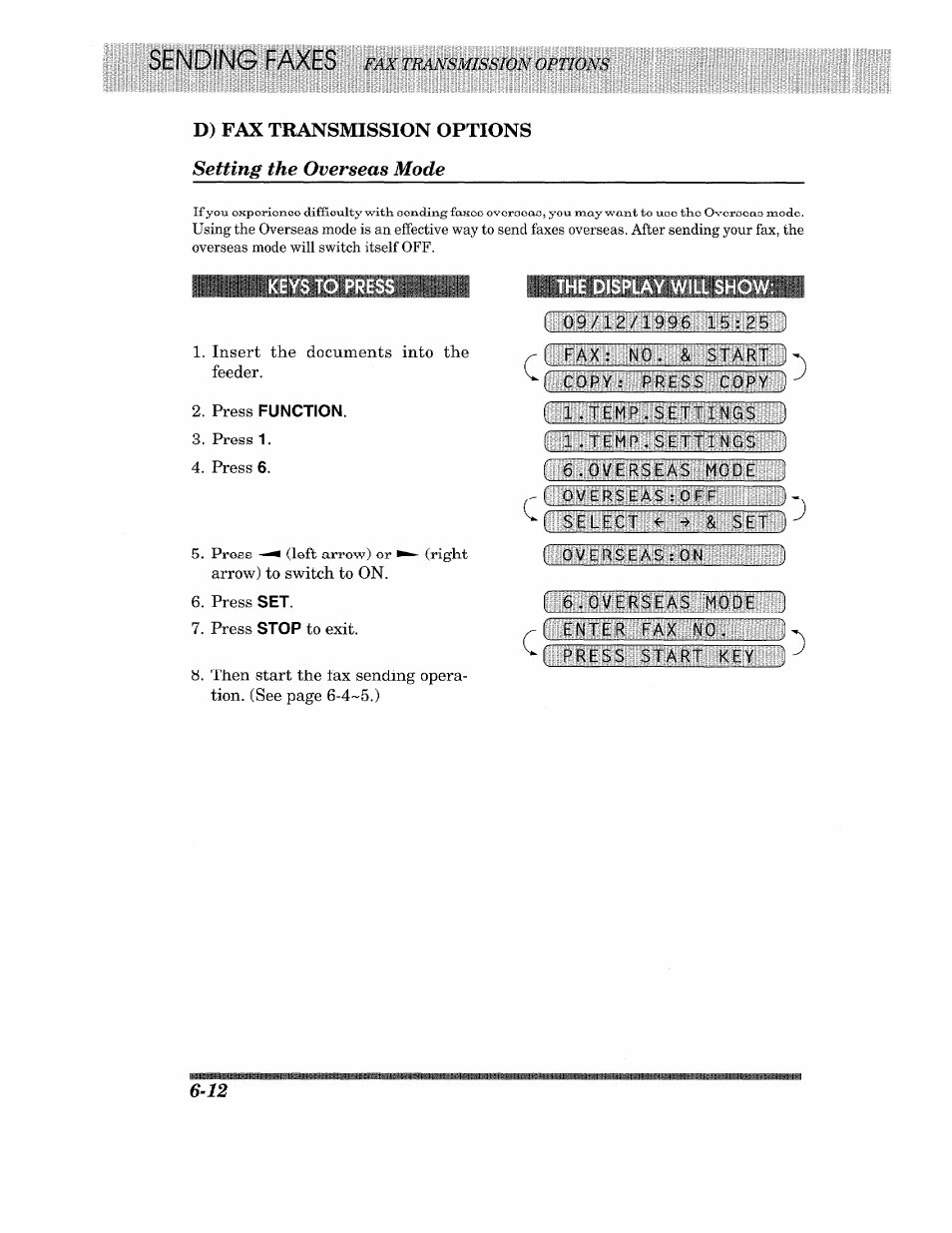 Press function, The display will sho | Brother 875 MC User Manual | Page 58 / 166
