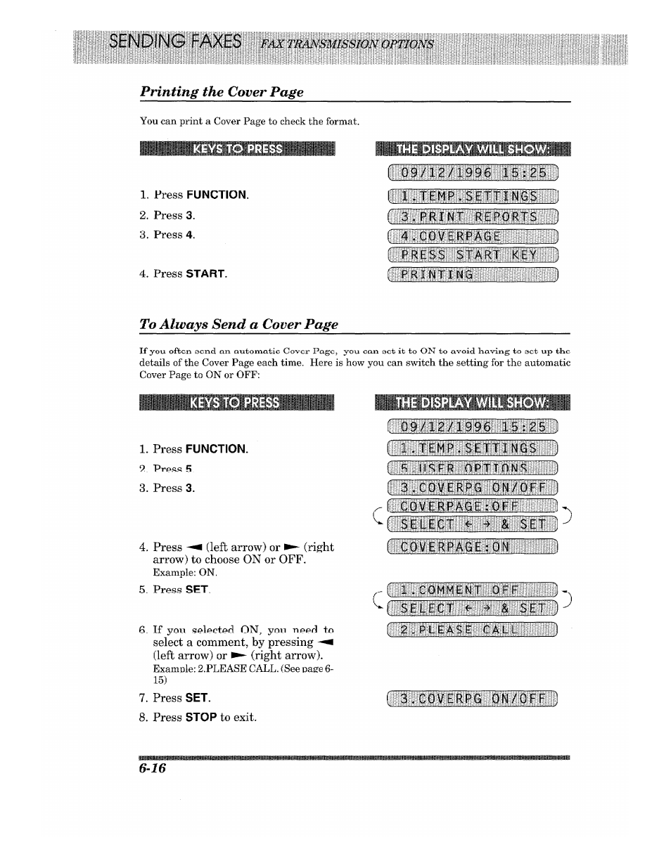 Keys to pre, The display will show, Press function | The display will sho | Brother 875 MC User Manual | Page 62 / 166