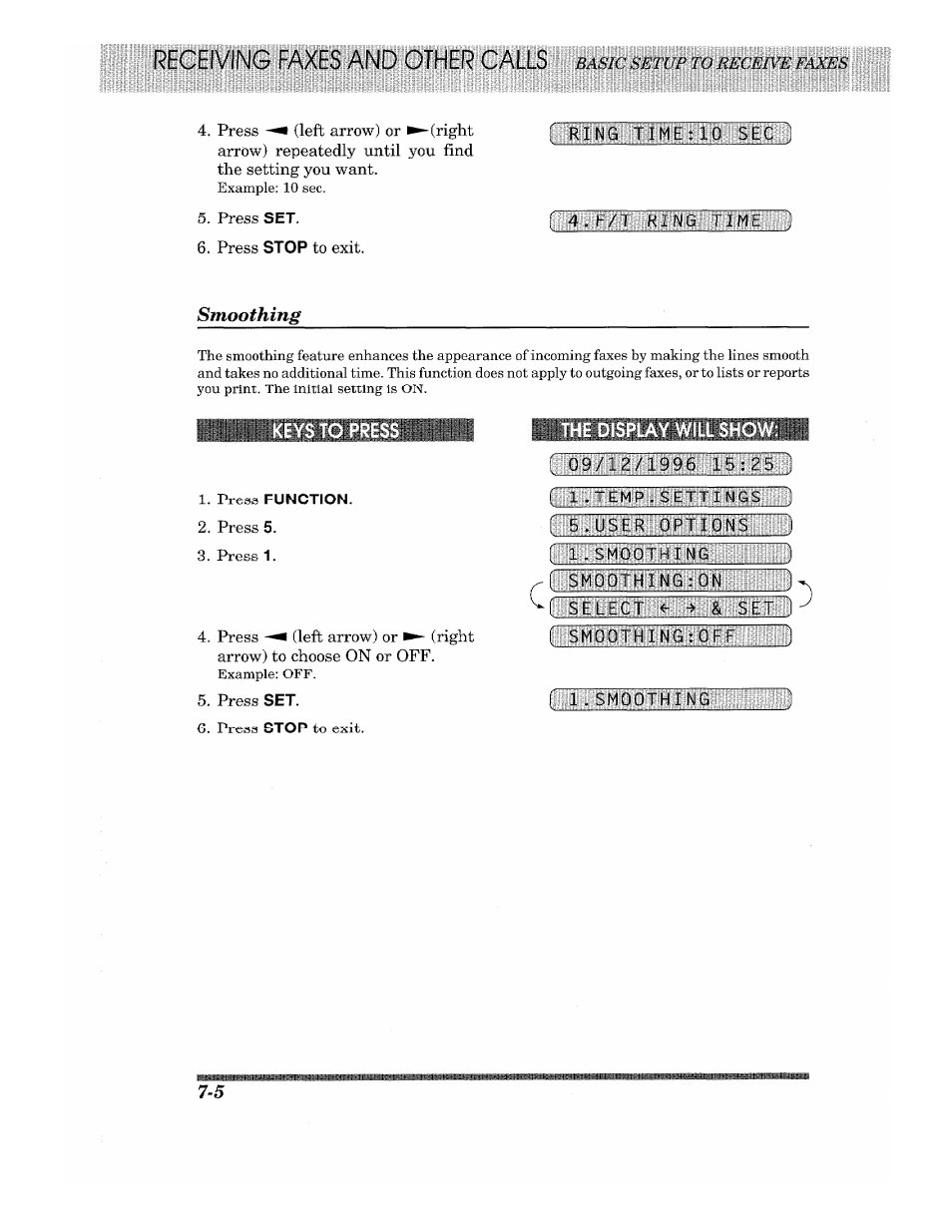 Smoothing, The display will show, Smoothing -5 | Brother 875 MC User Manual | Page 72 / 166
