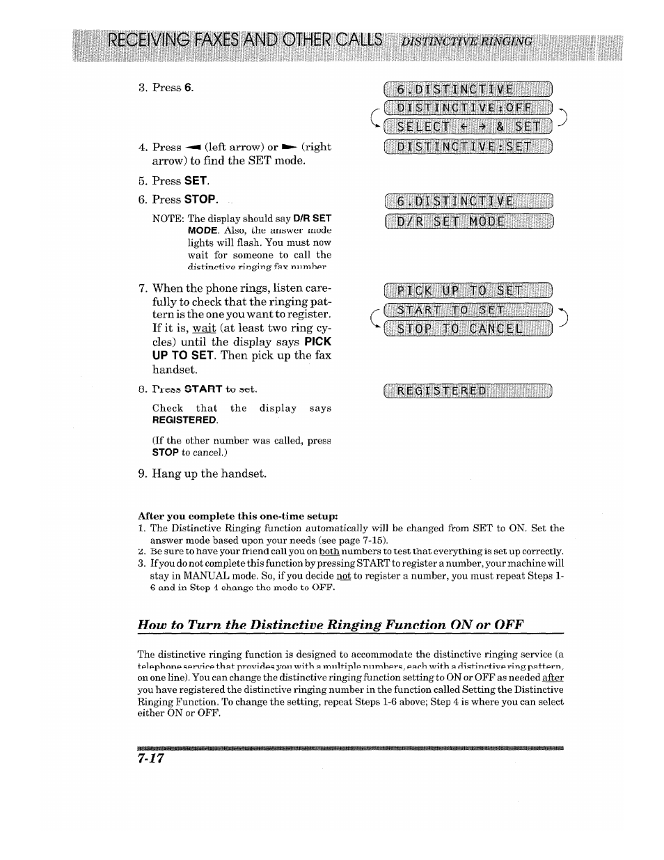 Setting the distinctive ringing function -16 | Brother 875 MC User Manual | Page 84 / 166