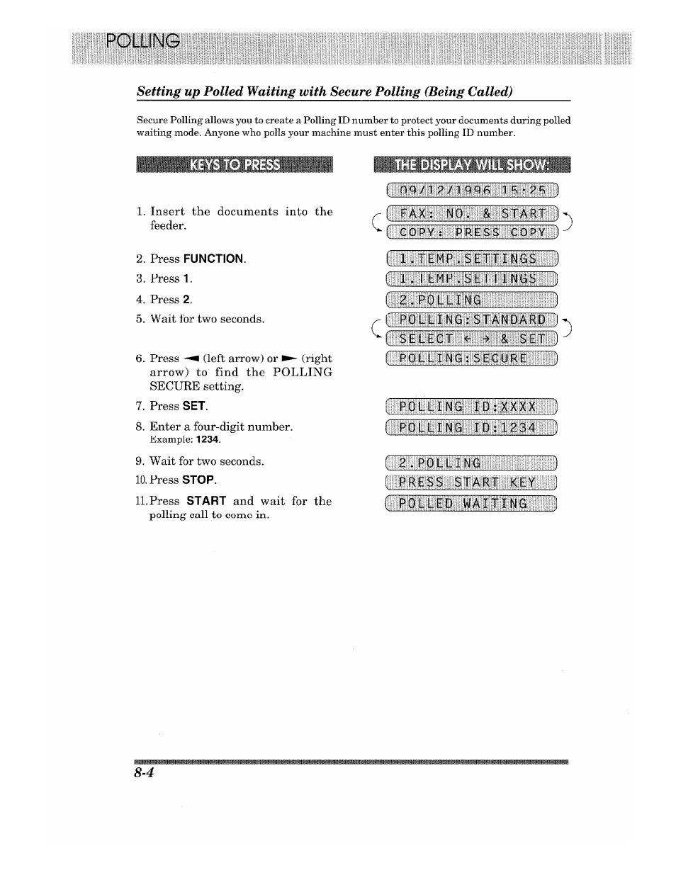 Press function, The display will show | Brother 875 MC User Manual | Page 92 / 166