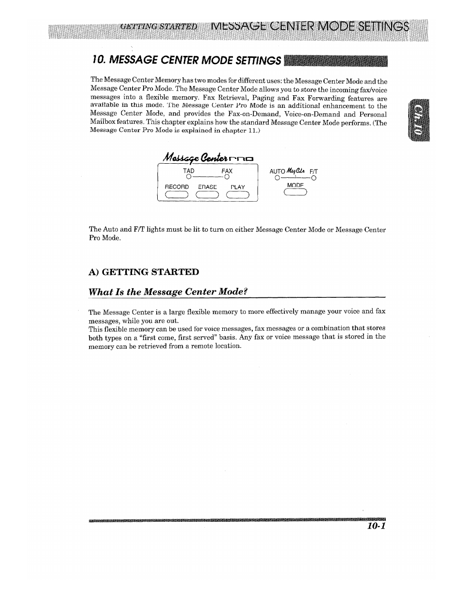 W. message center mode settings, What is the message center mode, Message center mode settings | What is the message center mode? -1, A) getting started what is the message center mode, C z d ( ) ( ), O—>—o | Brother 875 MC User Manual | Page 97 / 166