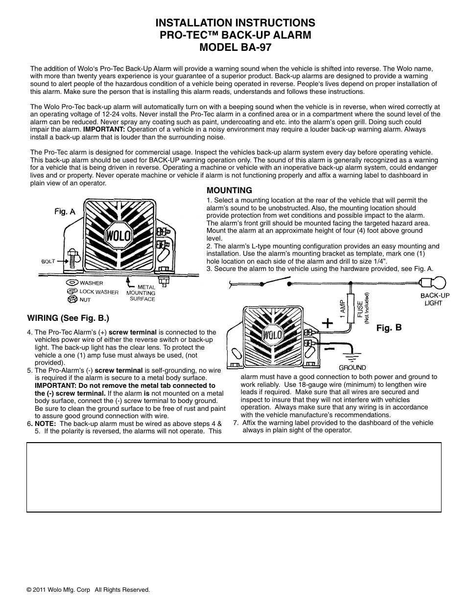 Wolo BA-97 PRO-TEC User Manual | 1 page