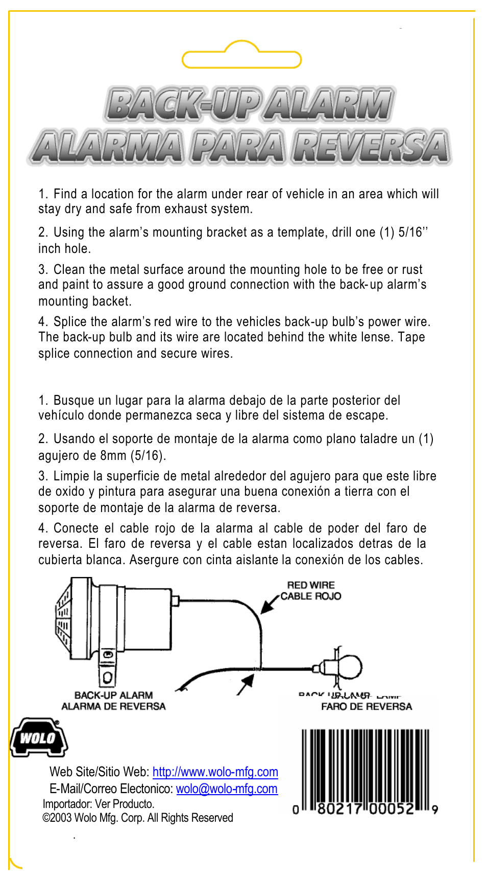 Wolo BA-52 Beep Beep Back-Up Alarm User Manual | 1 page