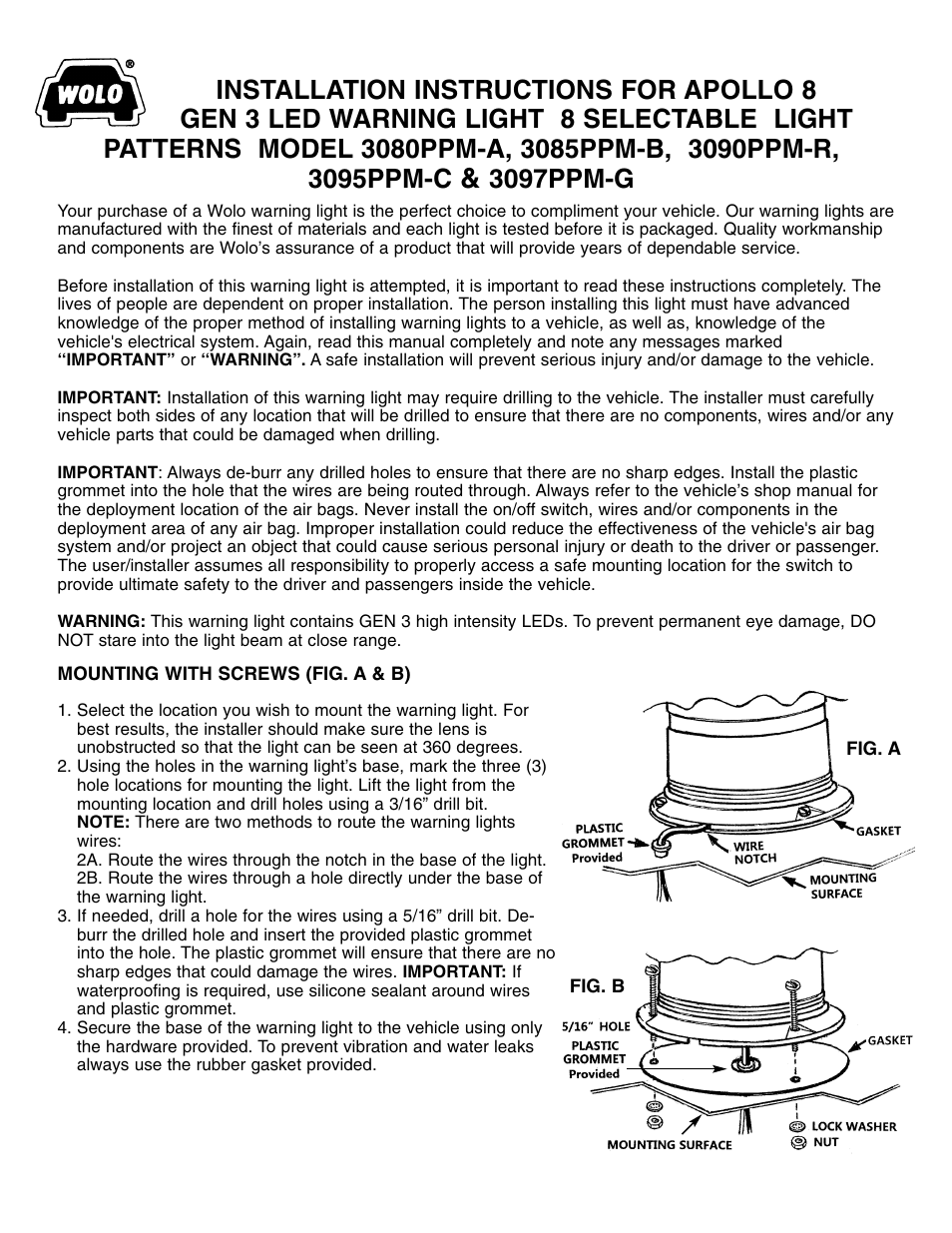 Wolo 3097PPM-G Apollo 8 User Manual | 3 pages