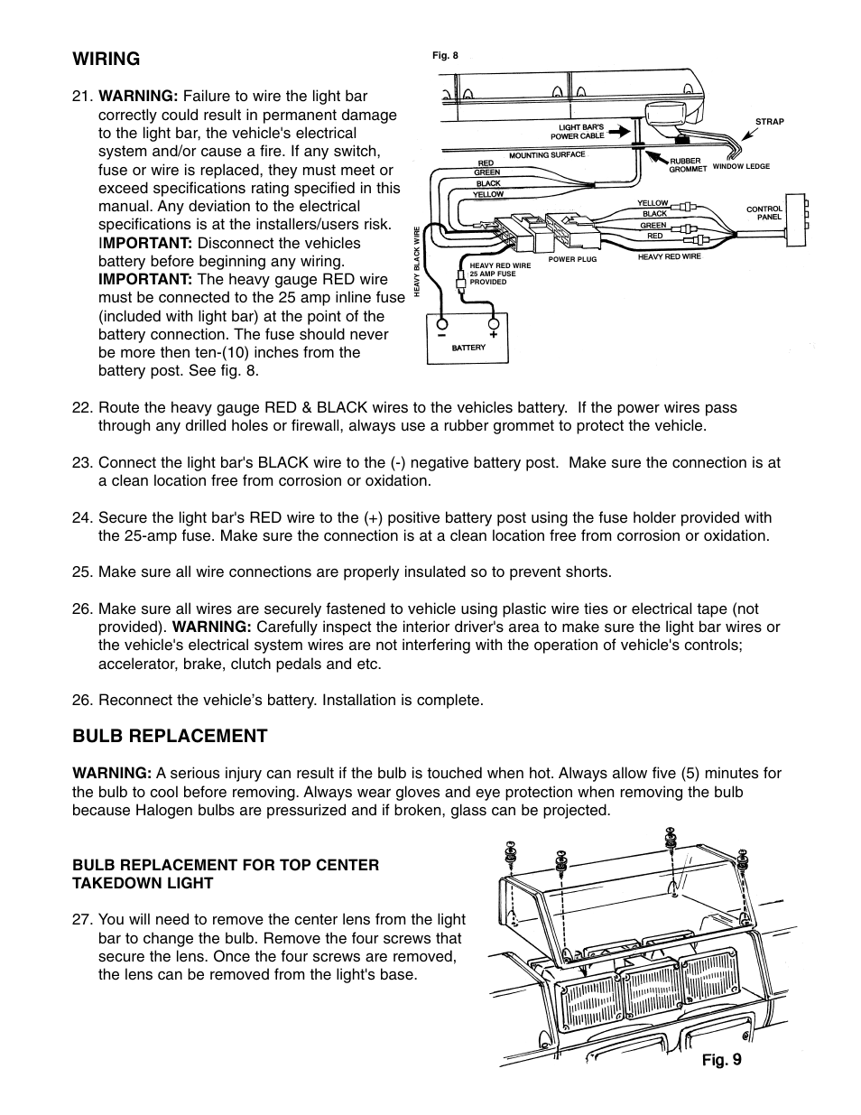 Wiring, Bulb replacement | Wolo 7500 SERIES Infinity 2 User Manual | Page 4 / 6