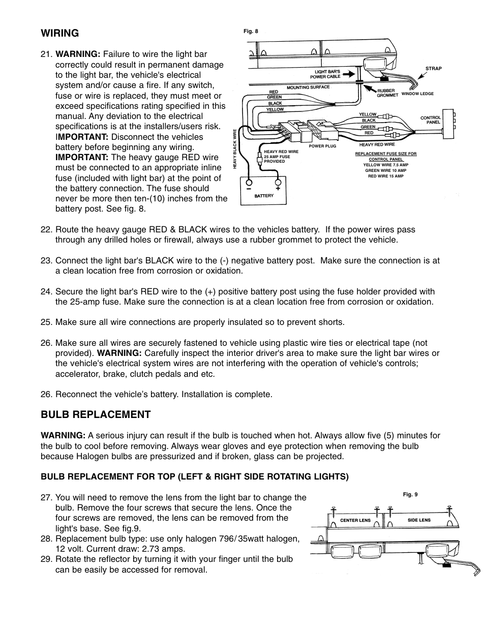 Wiring, Bulb replacement | Wolo 7000 SERIES Infinity 1 User Manual | Page 4 / 6