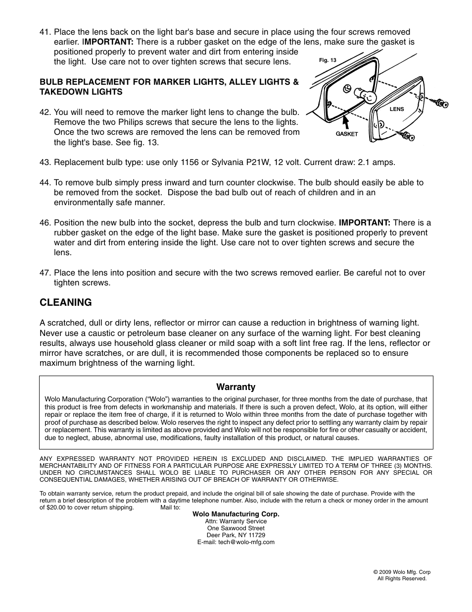 Cleaning | Wolo 7000 SERIES Infinity 1 User Manual | Page 6 / 6