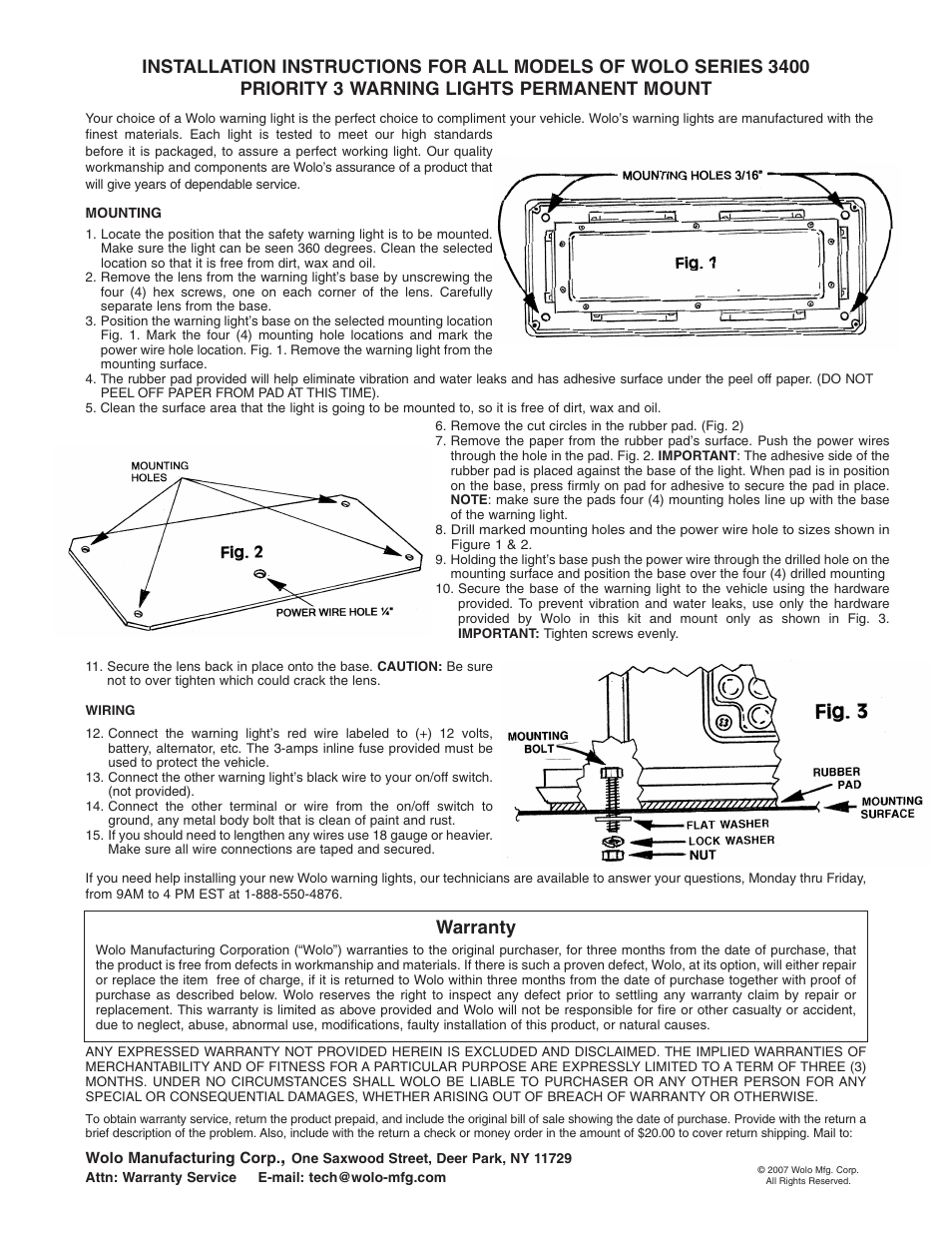 Wolo 3400P SERIES Priority 3 User Manual | 1 page