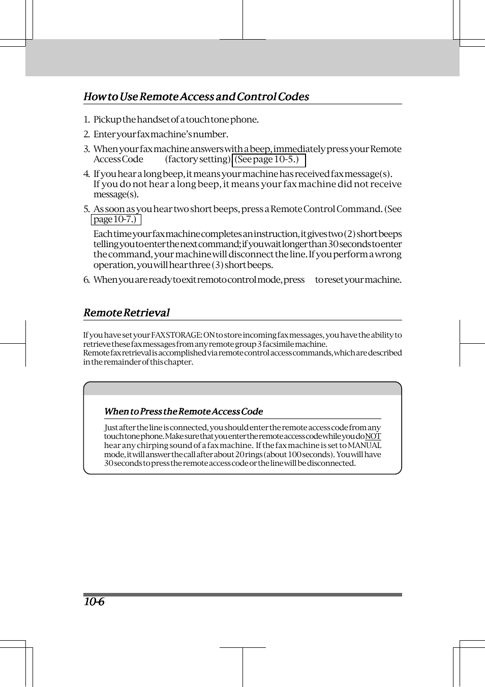 When to press the remote access code -6, Remote fax options | Brother INTELLIFAX 3550 User Manual | Page 100 / 138
