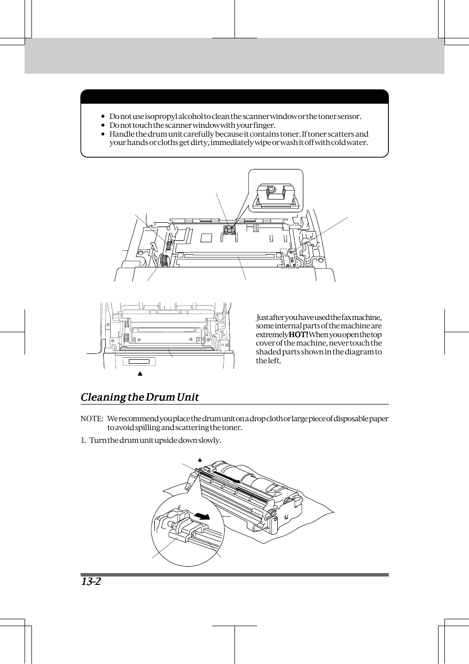 Cleaning the drum unit -2, Regular maintenance and troubleshooting, Warning | Cleaning the drum unit | Brother INTELLIFAX 3550 User Manual | Page 116 / 138