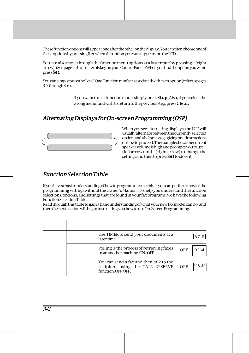 Function selection table | Brother INTELLIFAX 3550 User Manual | Page 26 / 138