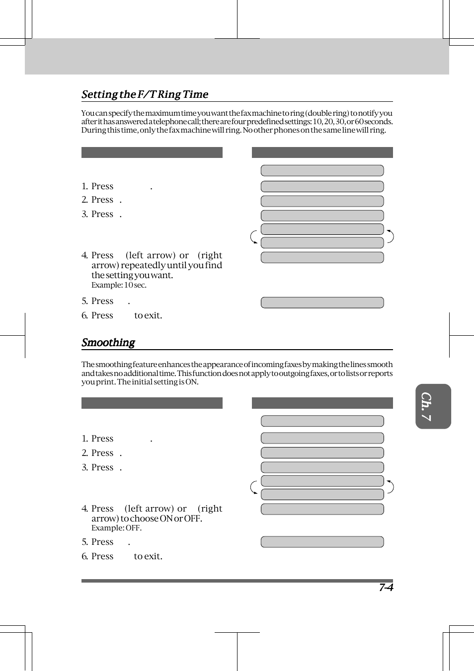 Setting the f/t ring time -4 smoothing -4, Receiving faxes and other calls | Brother INTELLIFAX 3550 User Manual | Page 69 / 138