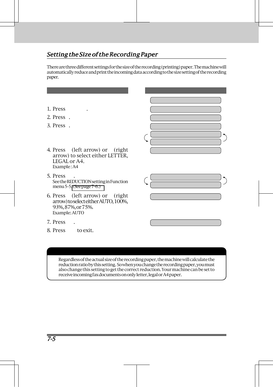 Setting the size of the recording paper -5, Receiving faxes and other calls | Brother INTELLIFAX 3550 User Manual | Page 70 / 138