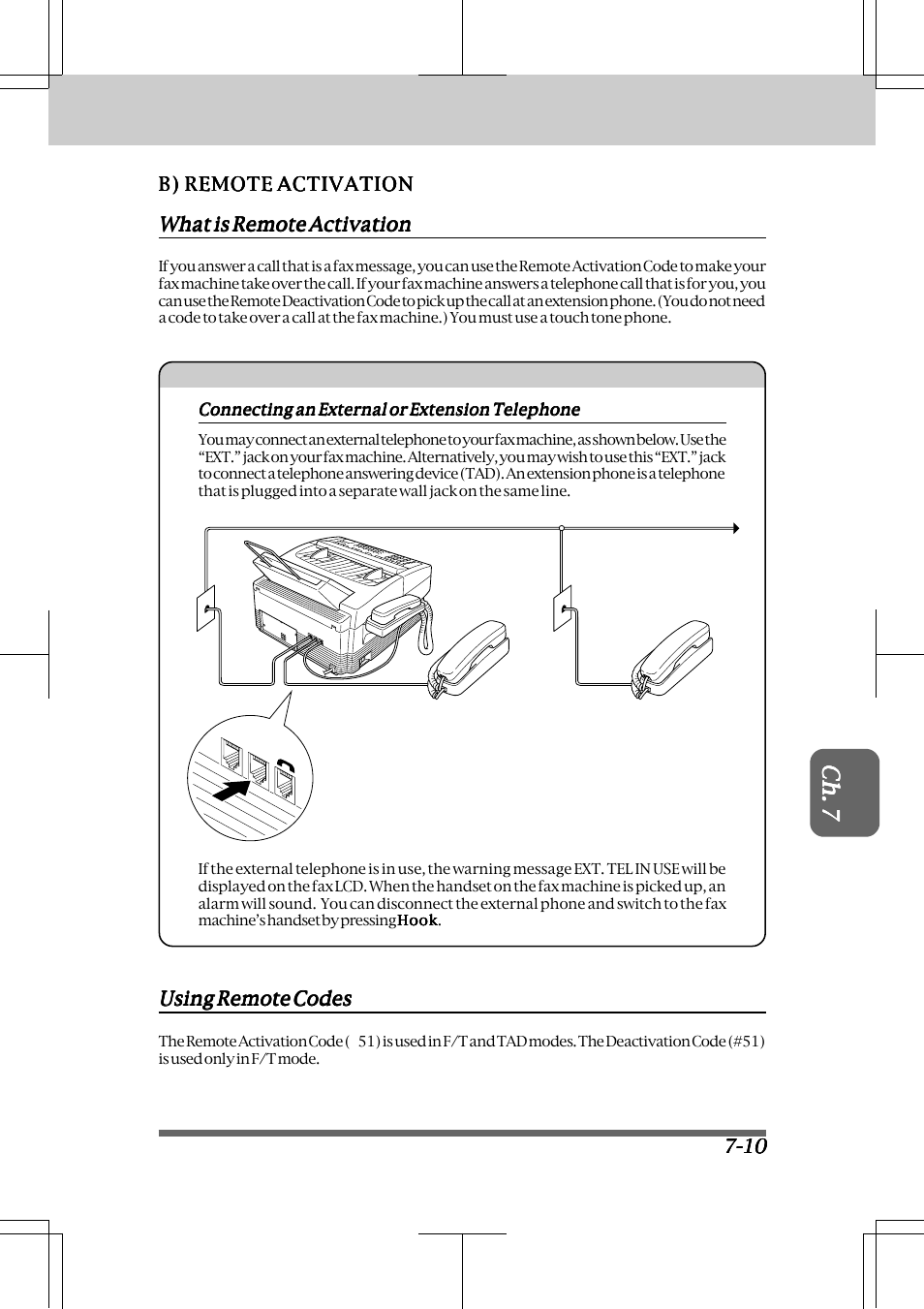 B) remote activation -10, What is remote activation -10, Connecting an external or extension telephone -10 | Using remote codes -10, Receiving faxes and other calls | Brother INTELLIFAX 3550 User Manual | Page 75 / 138