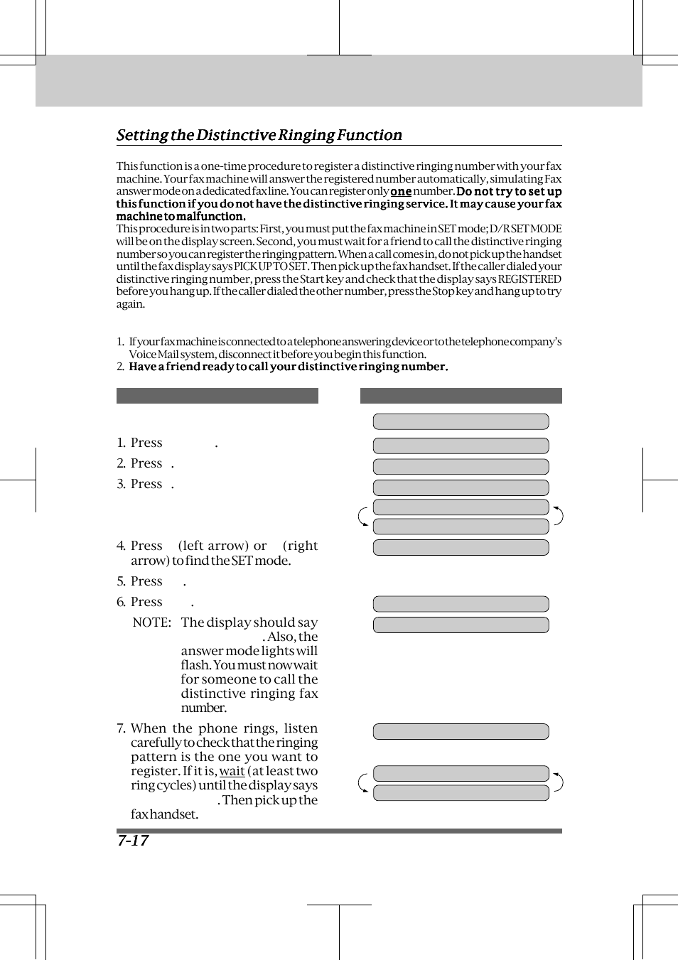 Setting the distinctive ringing function -17, Receiving faxes and other calls | Brother INTELLIFAX 3550 User Manual | Page 82 / 138