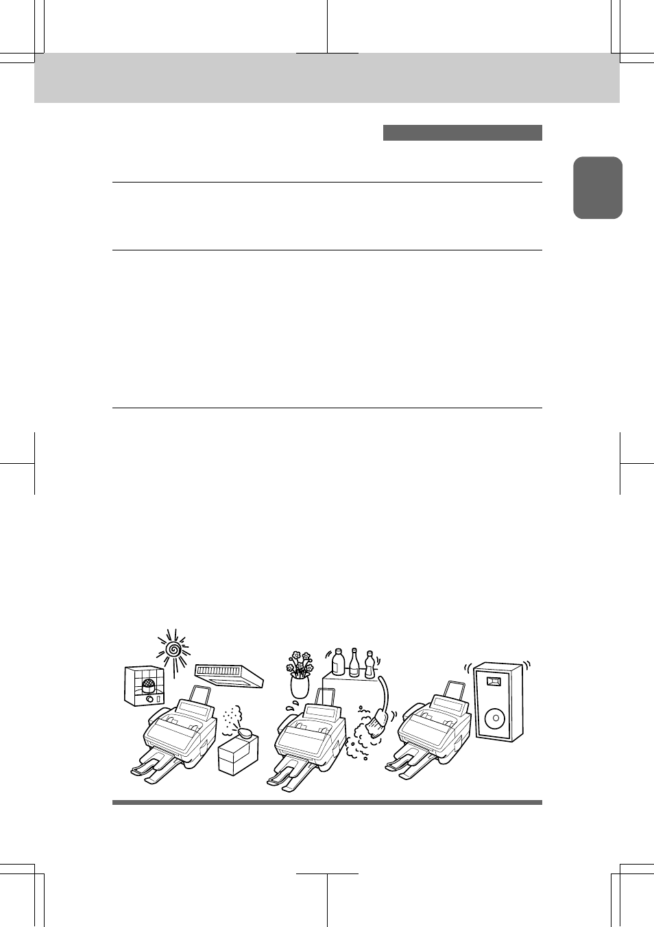 Setup & preparation before use, Choosing a suitable place for your fax machine -1, The good places -1 and the bad places -1 | Choosing a suitable place for your fax machine | Brother INTELLIFAX 3550 User Manual | Page 9 / 138