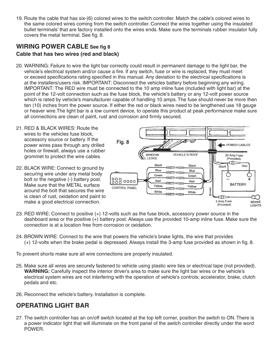 Wiring power cable, Operating light bar | Wolo 7950-A Lookout Plus User Manual | Page 4 / 5
