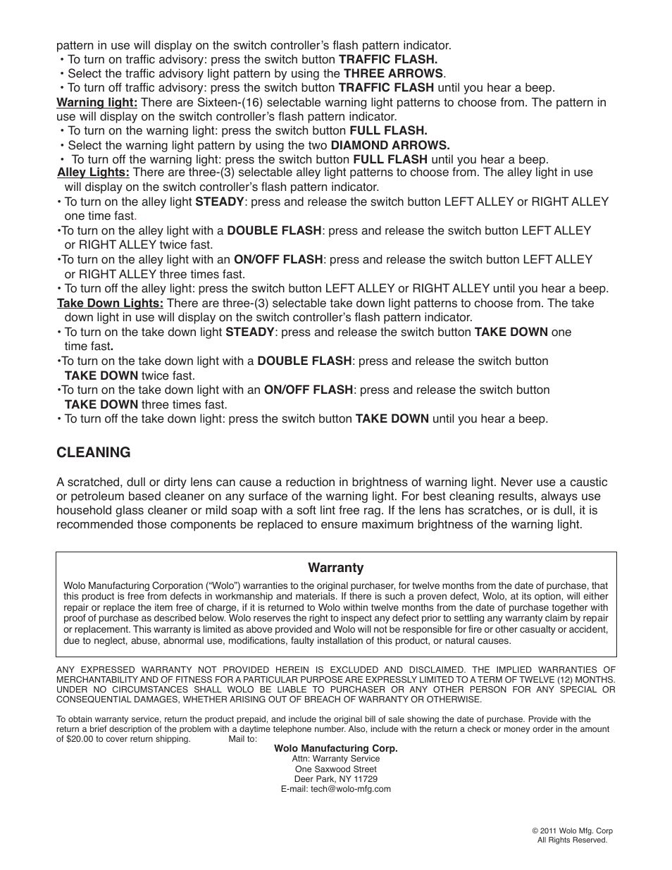 Cleaning | Wolo 7900 SERIES Lookout User Manual | Page 5 / 5