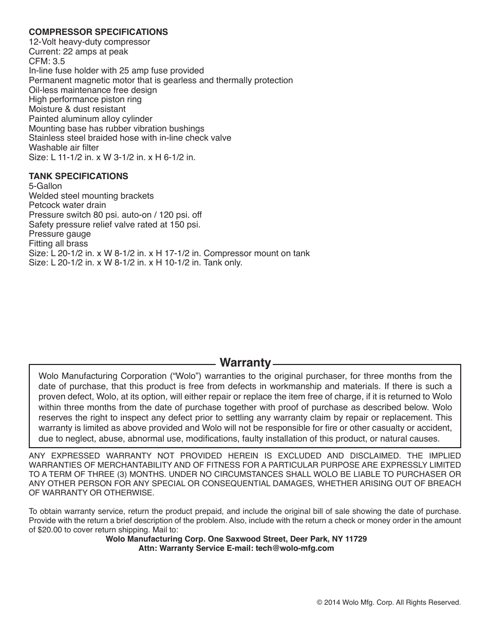 Warranty | Wolo 860 AIR RAGE User Manual | Page 4 / 4