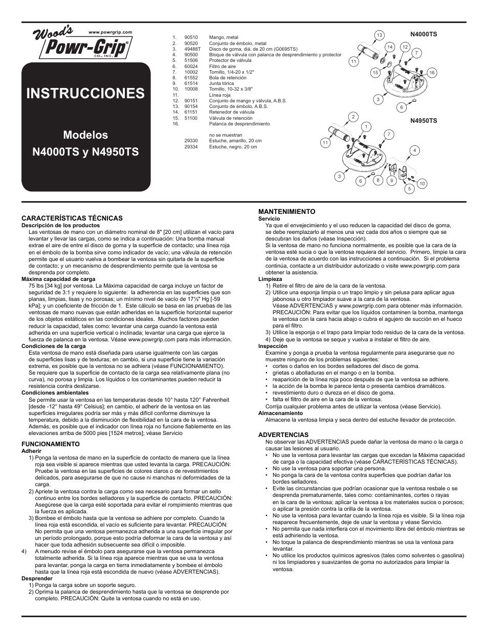 Instrucciones | Wood’s Powr-Grip N4950TS User Manual | Page 2 / 4