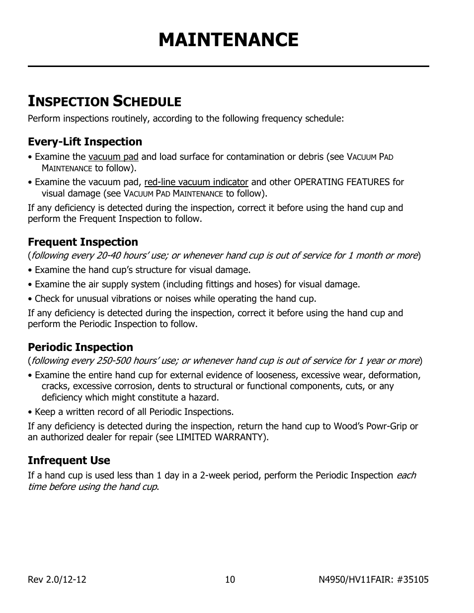Maintenance, Nspection, Chedule | Wood’s Powr-Grip N4950AIR User Manual | Page 12 / 16