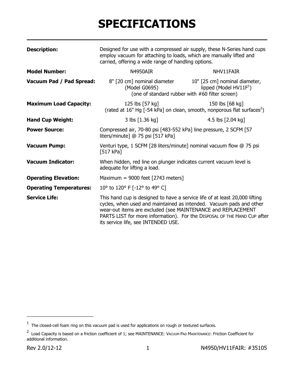 Specifications | Wood’s Powr-Grip N4950AIR User Manual | Page 3 / 16