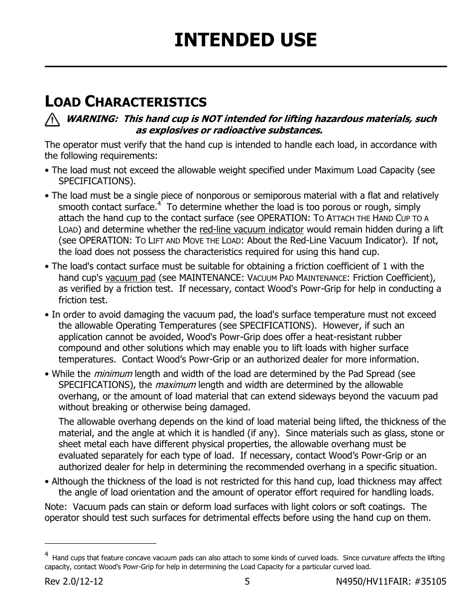 Intended use, Haracteristics | Wood’s Powr-Grip N4950AIR User Manual | Page 7 / 16