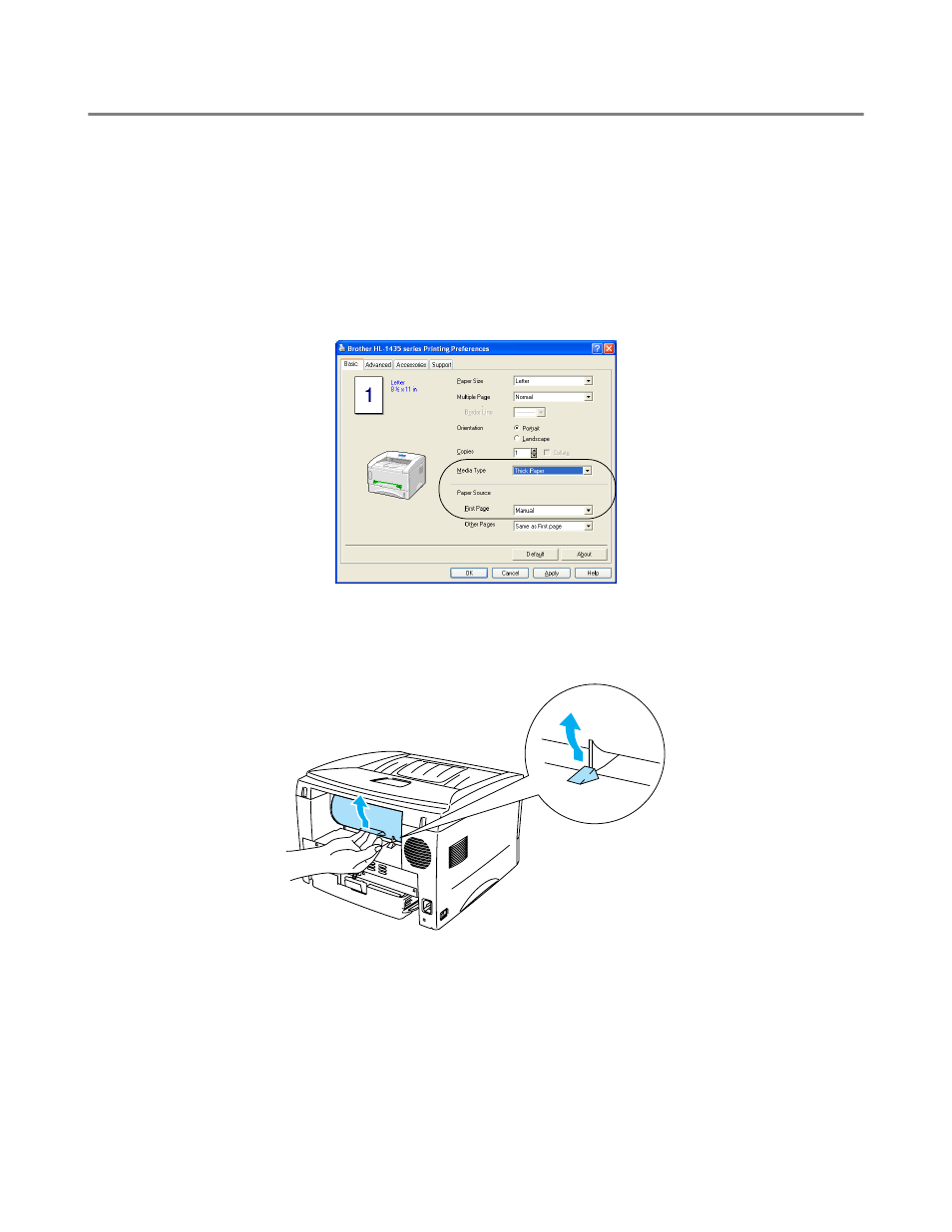 Printing on thicker paper and card stock, Printing on thicker paper and card stock -14 | Brother HL-1435 User Manual | Page 27 / 97