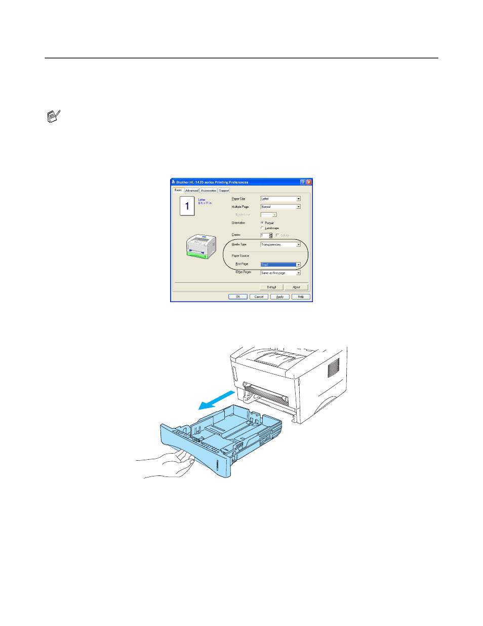 Printing on transparencies, Printing on transparencies from the paper tray, Printing on transparencies -21 | Printing on transparencies from the paper tray -21 | Brother HL-1435 User Manual | Page 34 / 97