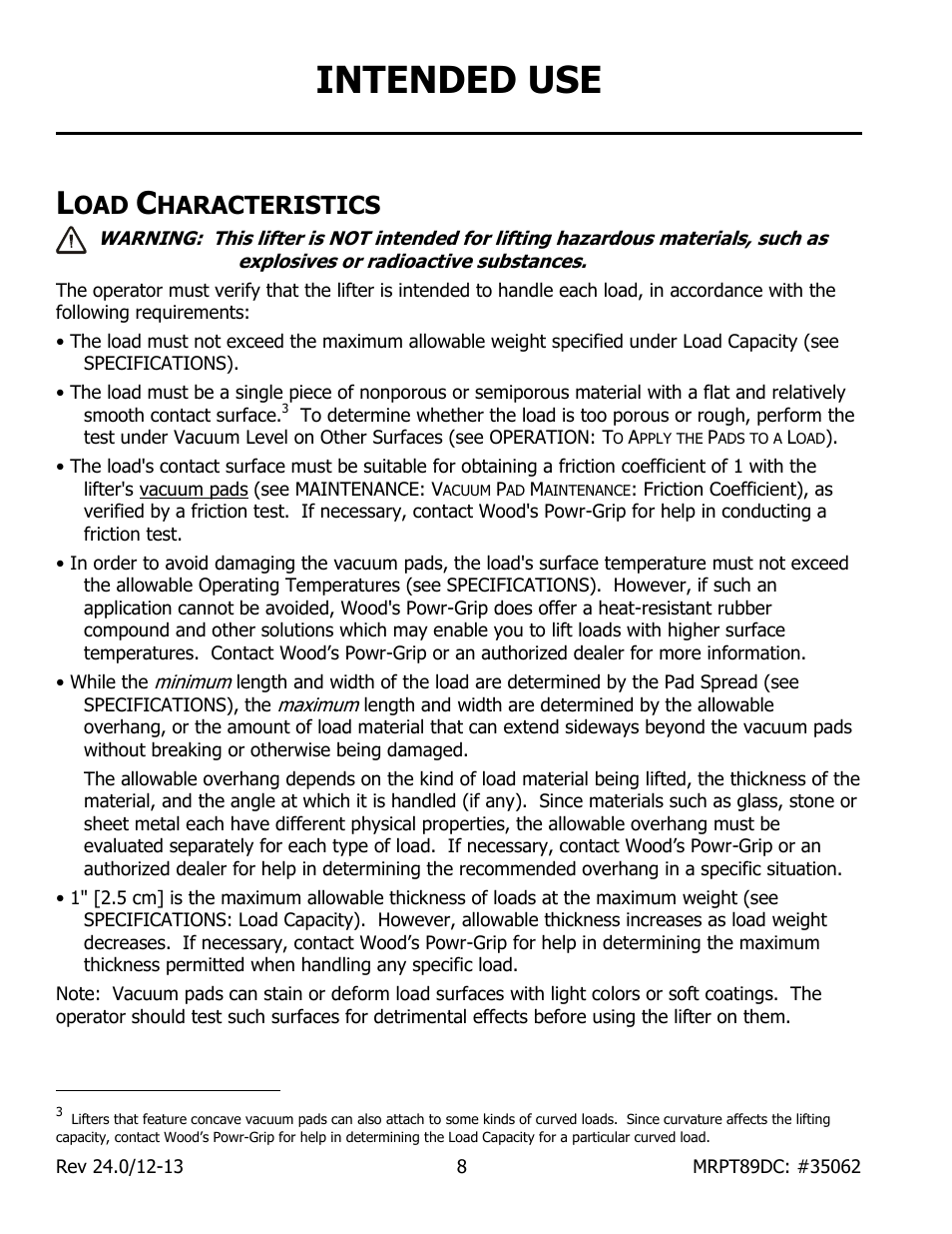 Intended use, Haracteristics | Wood’s Powr-Grip MRPT89DC User Manual | Page 10 / 37