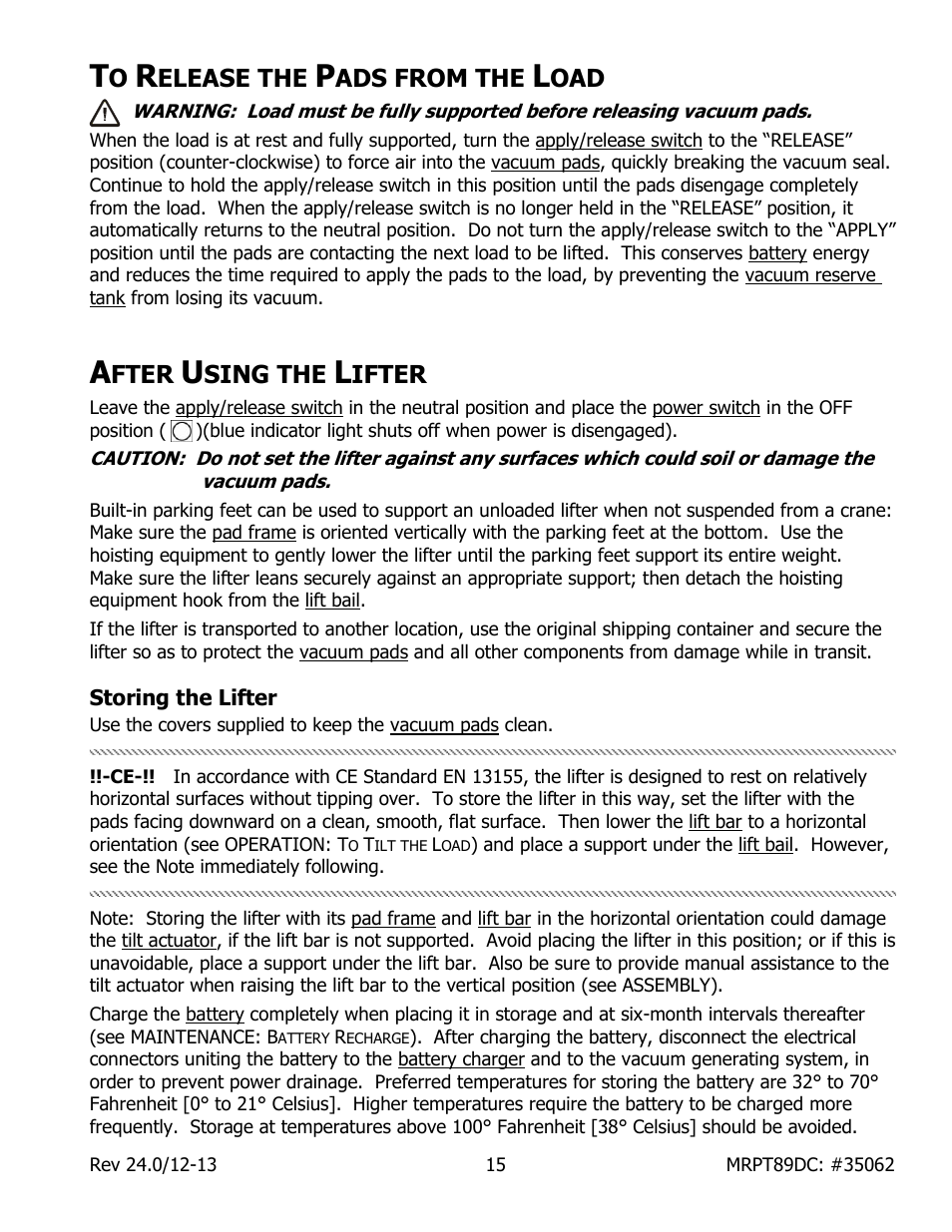 Elease the, Ads from the, Fter | Sing the, Ifter, Storing the lifter | Wood’s Powr-Grip MRPT89DC User Manual | Page 17 / 37