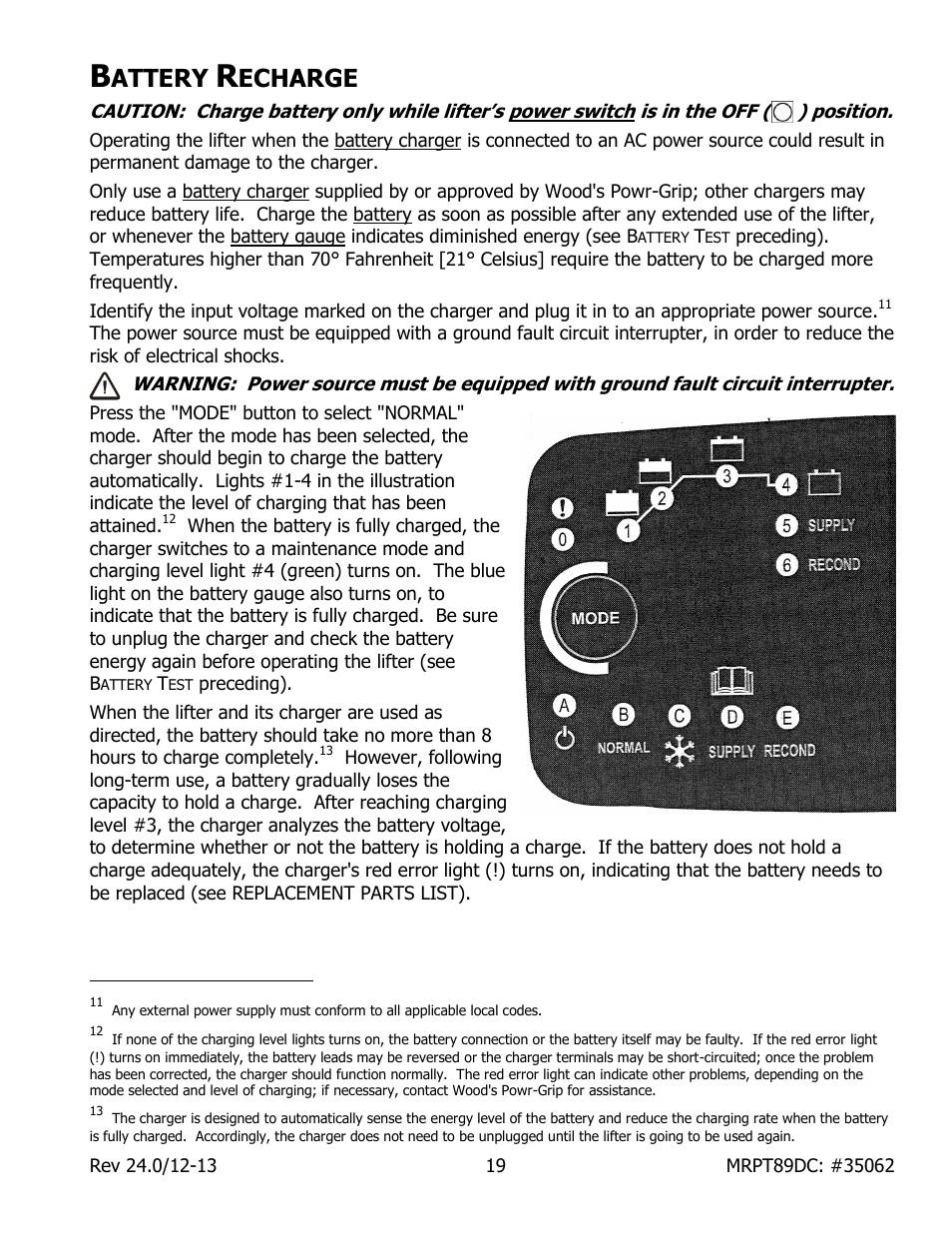 Attery, Echarge | Wood’s Powr-Grip MRPT89DC User Manual | Page 21 / 37