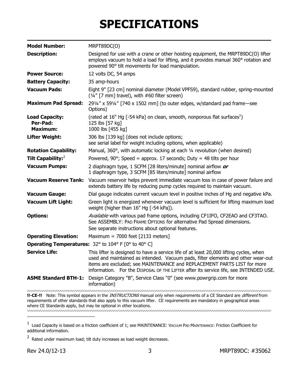 Specifications | Wood’s Powr-Grip MRPT89DC User Manual | Page 5 / 37