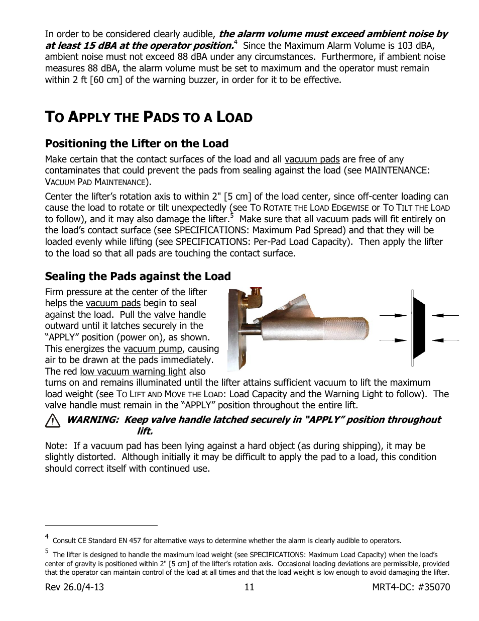 Pply the, Ads to a, Positioning the lifter on the load | Sealing the pads against the load | Wood’s Powr-Grip MRT49DC User Manual | Page 13 / 34