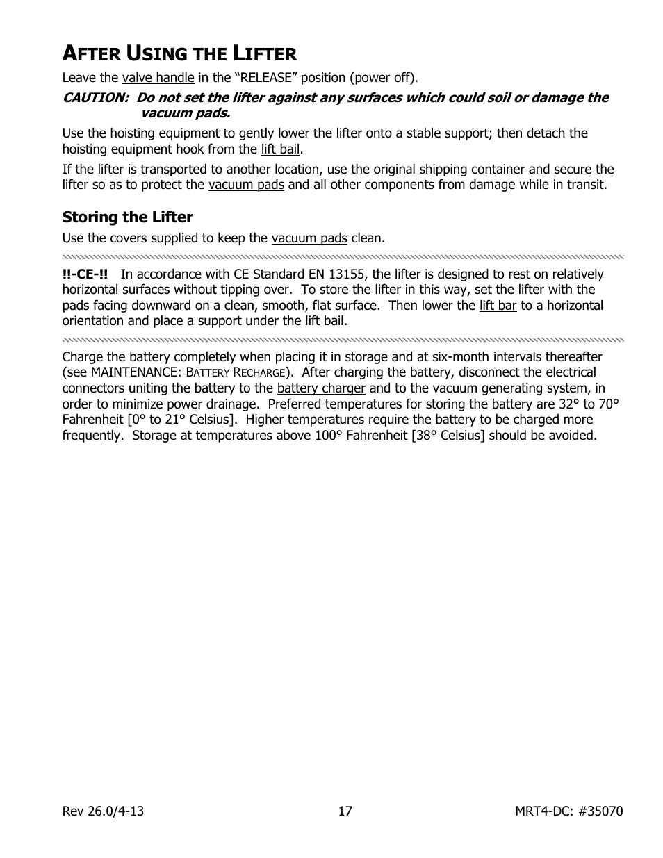 Fter, Sing the, Ifter | Storing the lifter | Wood’s Powr-Grip MRT49DC User Manual | Page 19 / 34