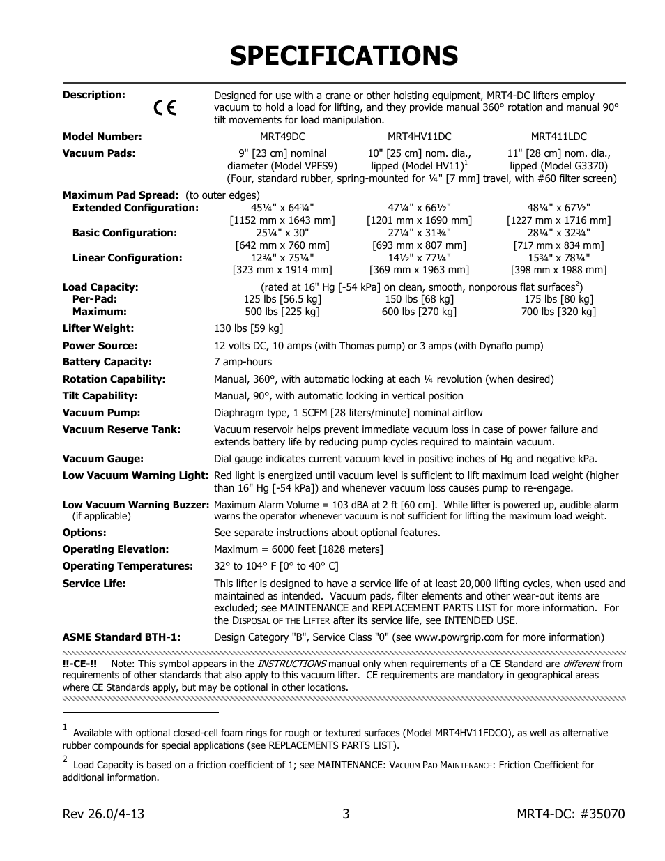 Specifications | Wood’s Powr-Grip MRT49DC User Manual | Page 5 / 34