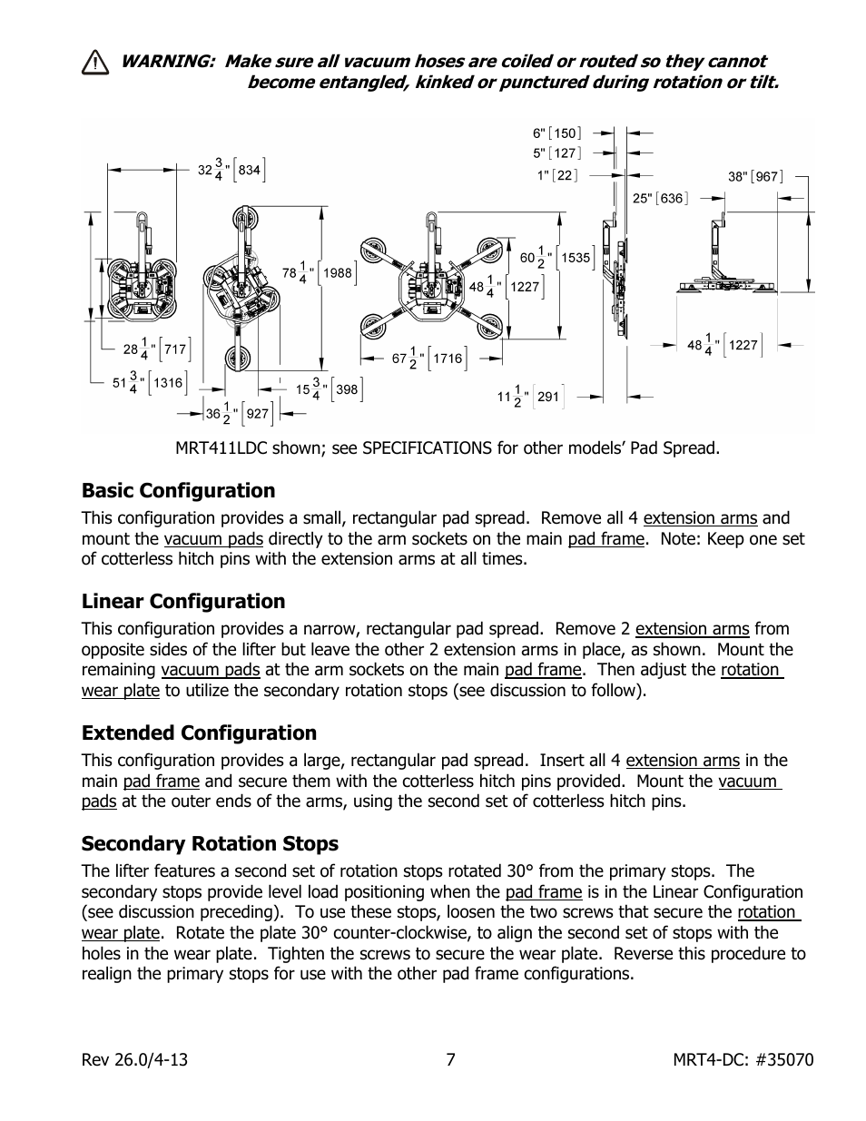 Basic configuration, Linear configuration, Extended configuration | Secondary rotation stops | Wood’s Powr-Grip MRT49DC User Manual | Page 9 / 34