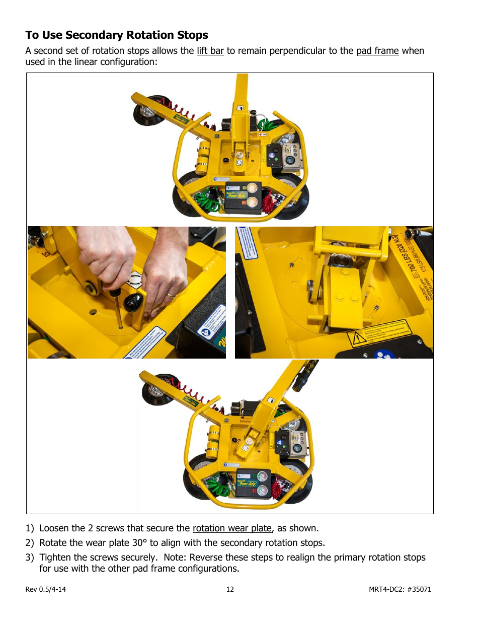 To use secondary rotation stops | Wood’s Powr-Grip MRT49DC2 User Manual | Page 14 / 41