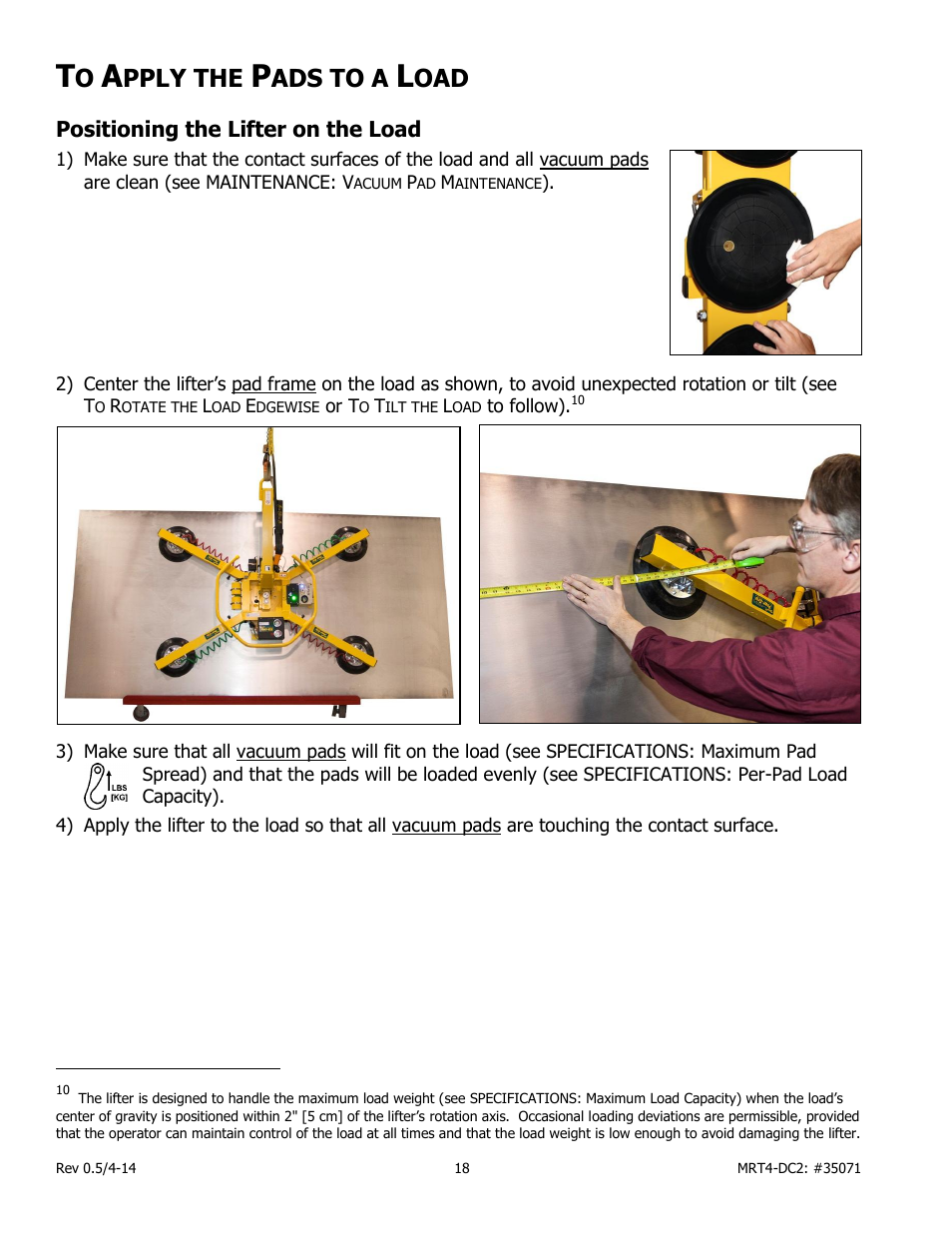 Pply the, Ads to a, Positioning the lifter on the load | Wood’s Powr-Grip MRT49DC2 User Manual | Page 20 / 41