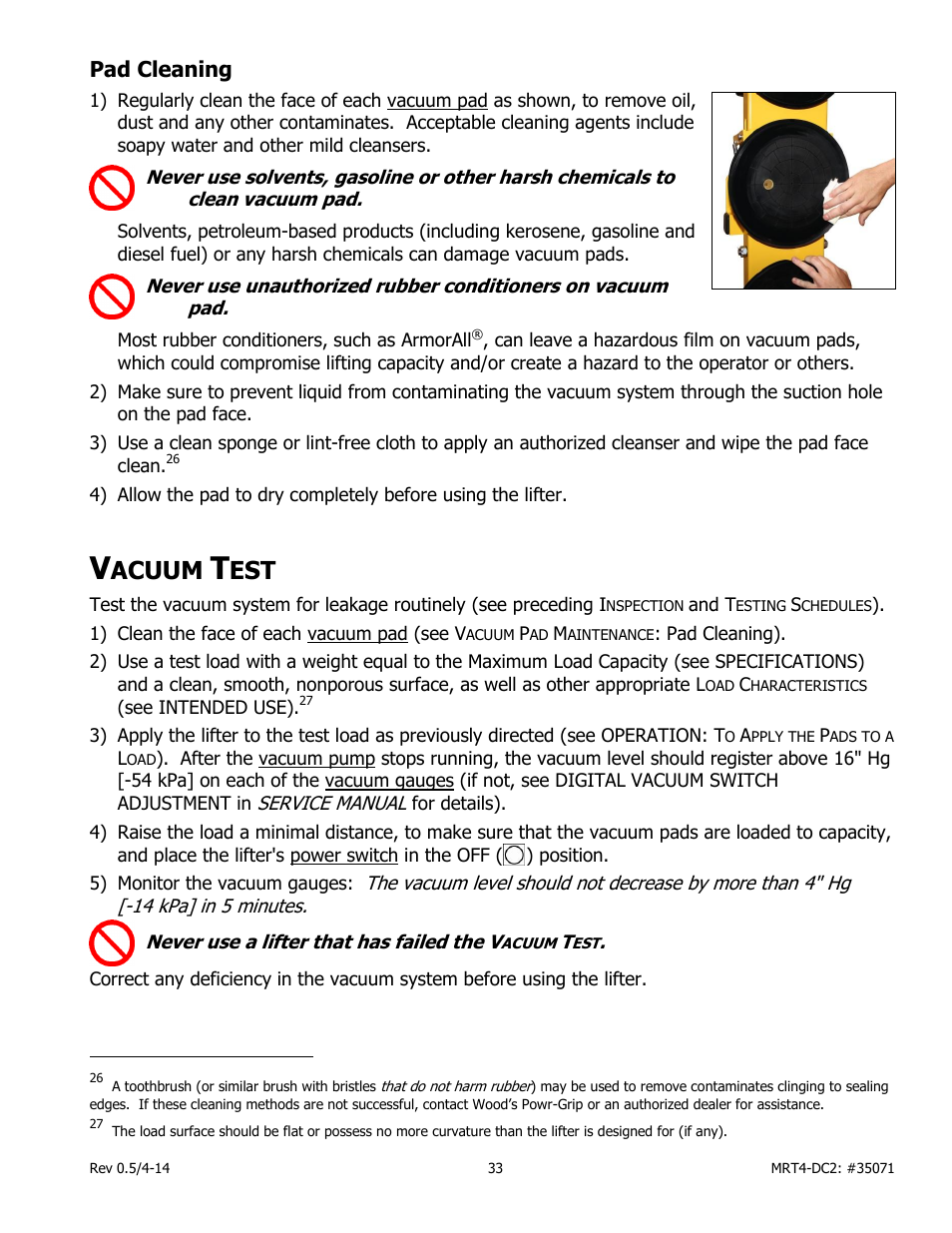 Pad cleaning, Acuum | Wood’s Powr-Grip MRT49DC2 User Manual | Page 35 / 41