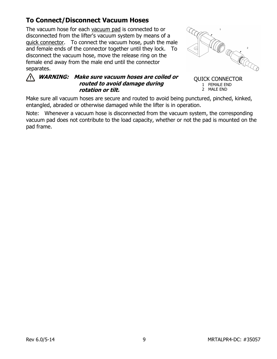 To connect/disconnect vacuum hoses | Wood’s Powr-Grip MRTALPR4FS10TDC User Manual | Page 11 / 38