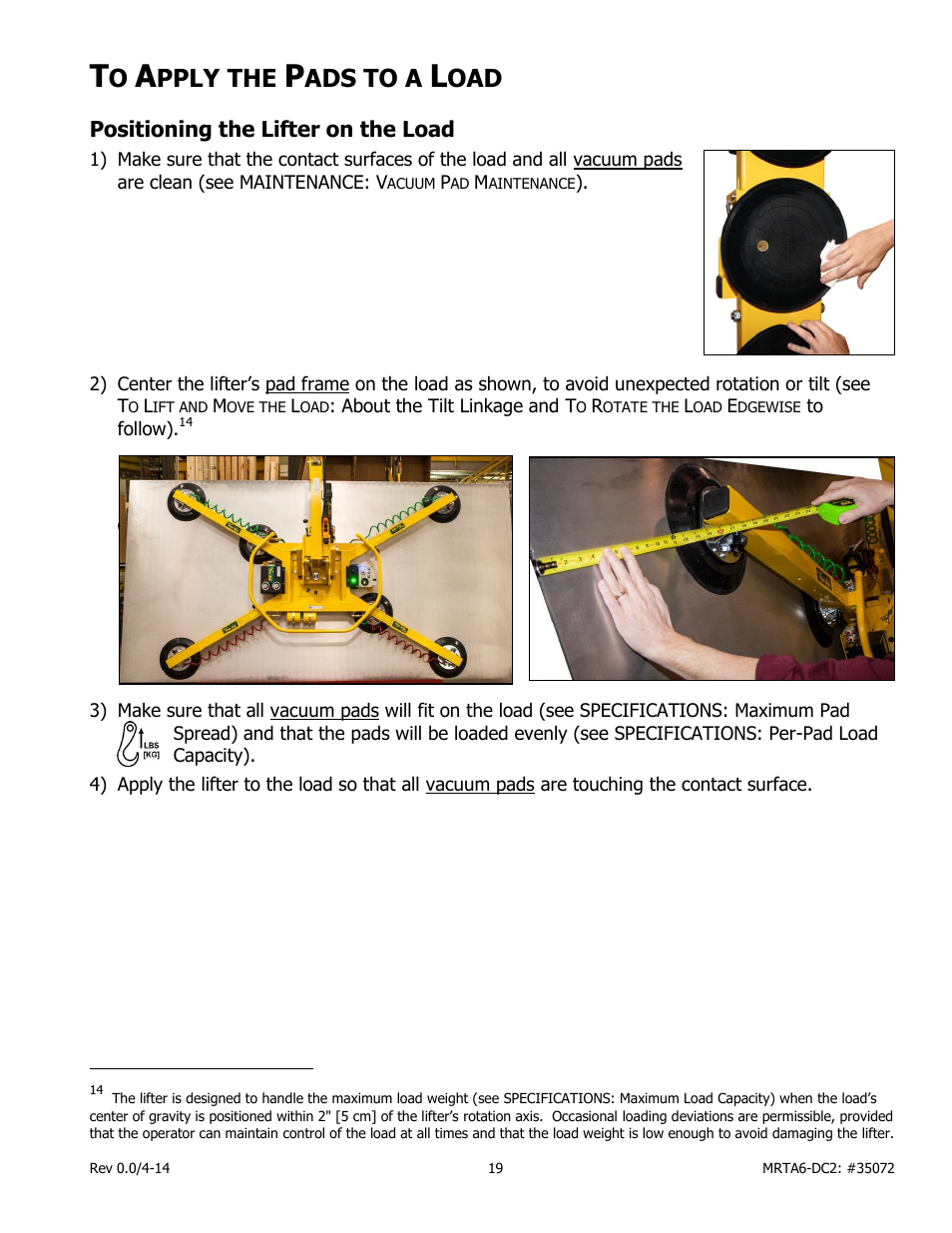 Pply the, Ads to a, Positioning the lifter on the load | Wood’s Powr-Grip MRTA611LDC2 User Manual | Page 21 / 43