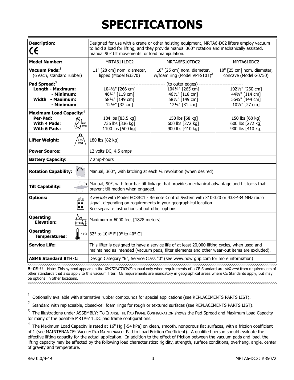 Specifications | Wood’s Powr-Grip MRTA611LDC2 User Manual | Page 5 / 43